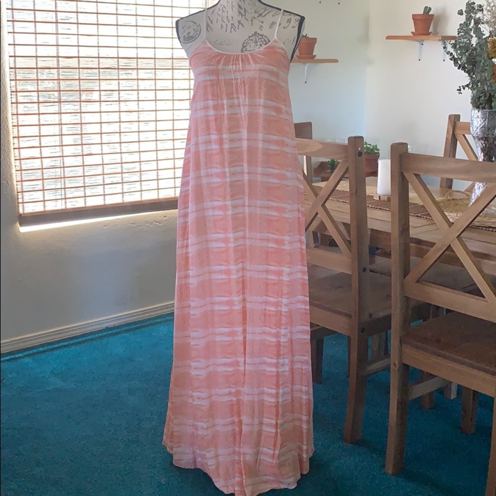 Armani Exchange Pink & White Striped Maxi Dress